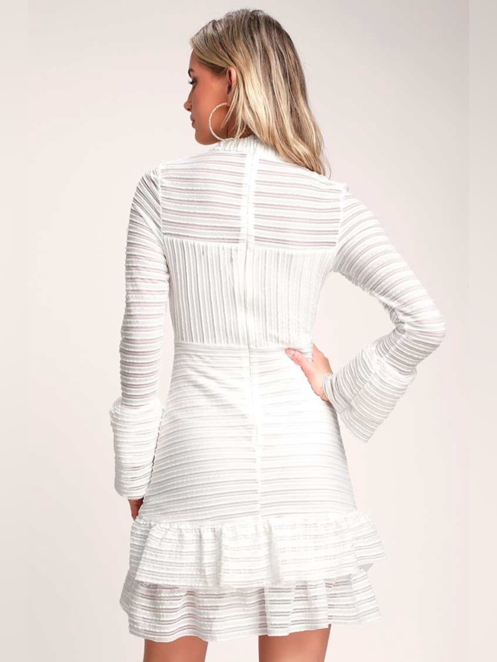 Lulus For Always White Ruffled Long Sleeve Dress L - Picture 3 of 12